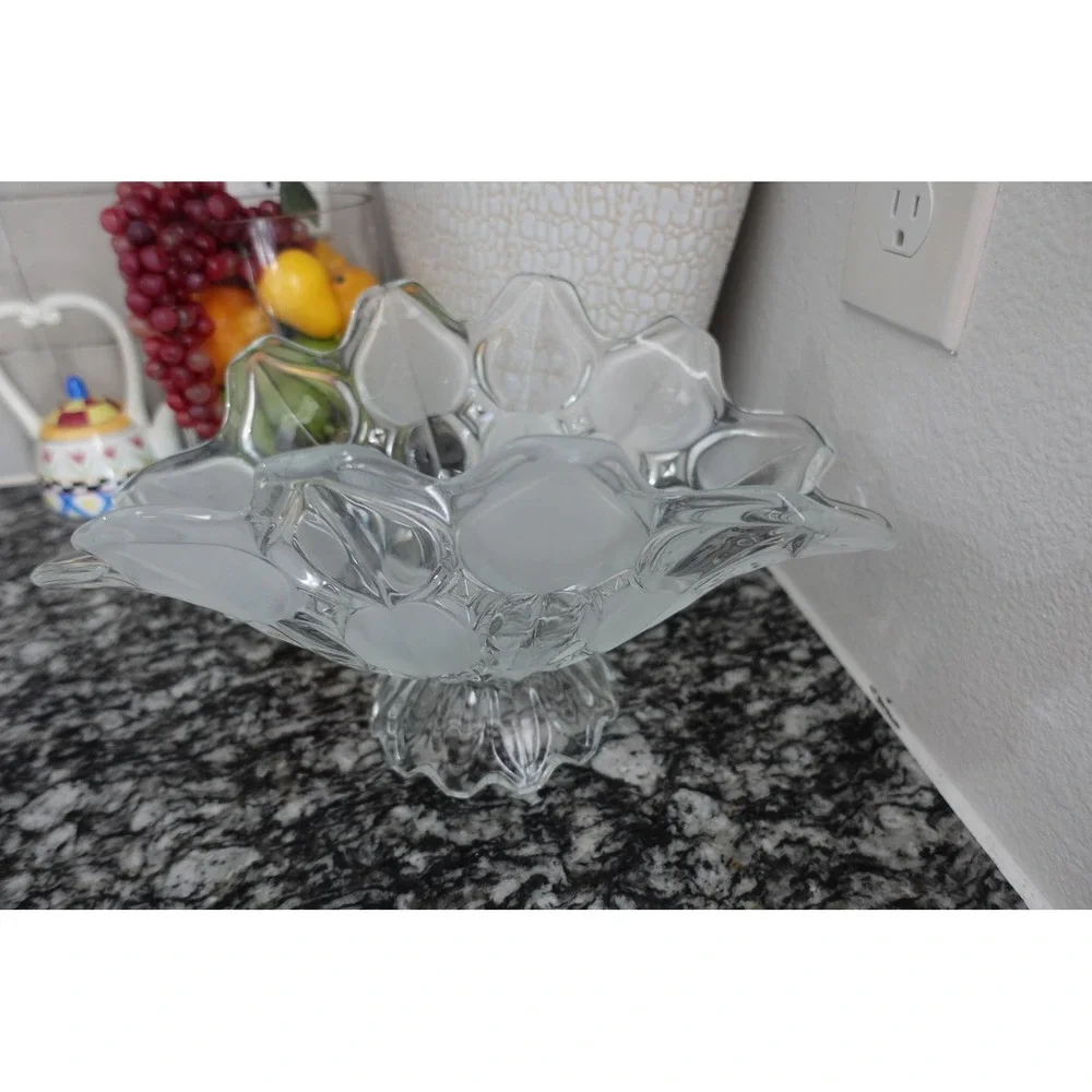 Crystal clear industries Moravia pattern press glass footed centerpiece‎ bowl
